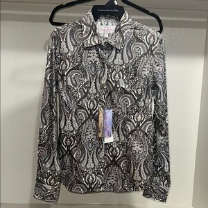 Panhandle Slim Blue and Brown Button Down Shirt